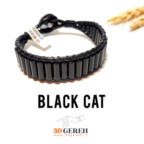 دستبند سنگی عقیق سیاه اصل دستبند خاص سنگی مشکی گربه سیاه
