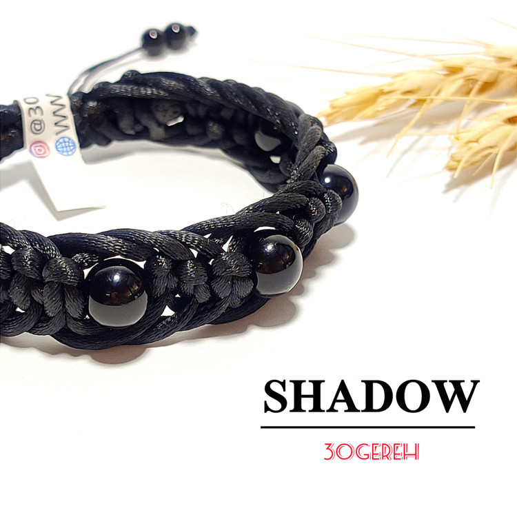 دستبند سنگی اونیکس با چرم بافت سه ردیفه