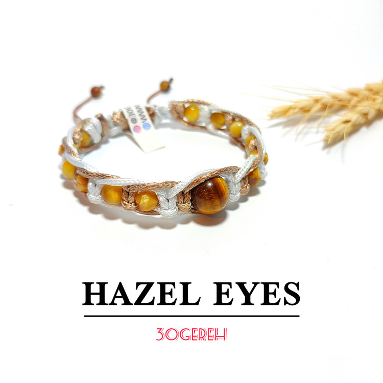 دستبند سنگی چشم ببر اصل با بافت مخصوص چرمی دستبند سنگ چشم عسلی
