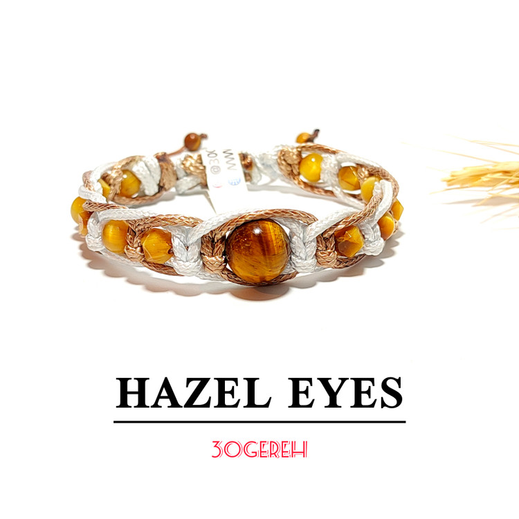 دستبند سنگی چشم ببر اصل با بافت مخصوص چرمی دستبند سنگ چشم عسلی