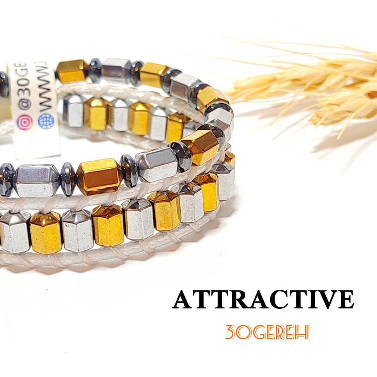 دستبند سنگی حدید هماتیت اصل دو ردیفه