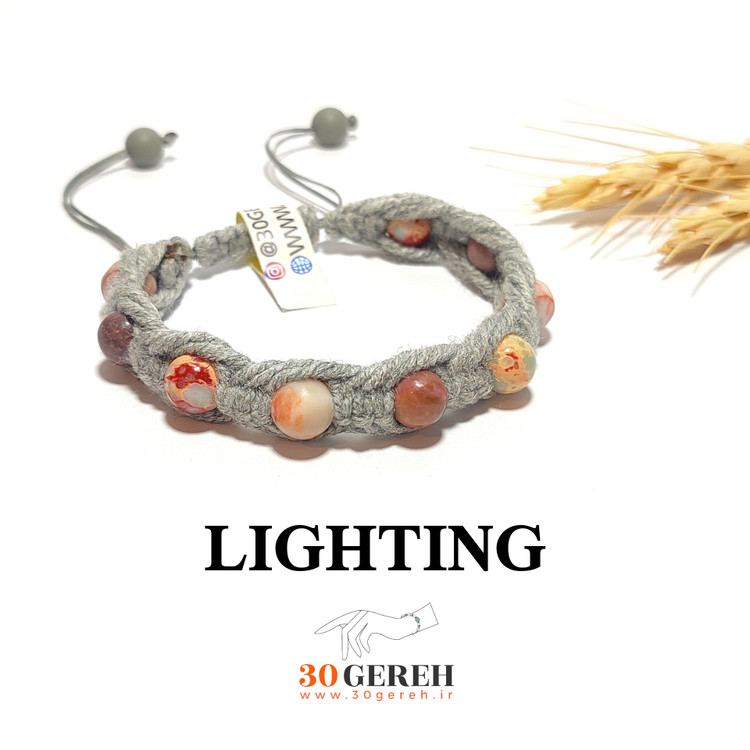 دستبند سنگی جاسپر و رودونیت اصل بافت ابریشم