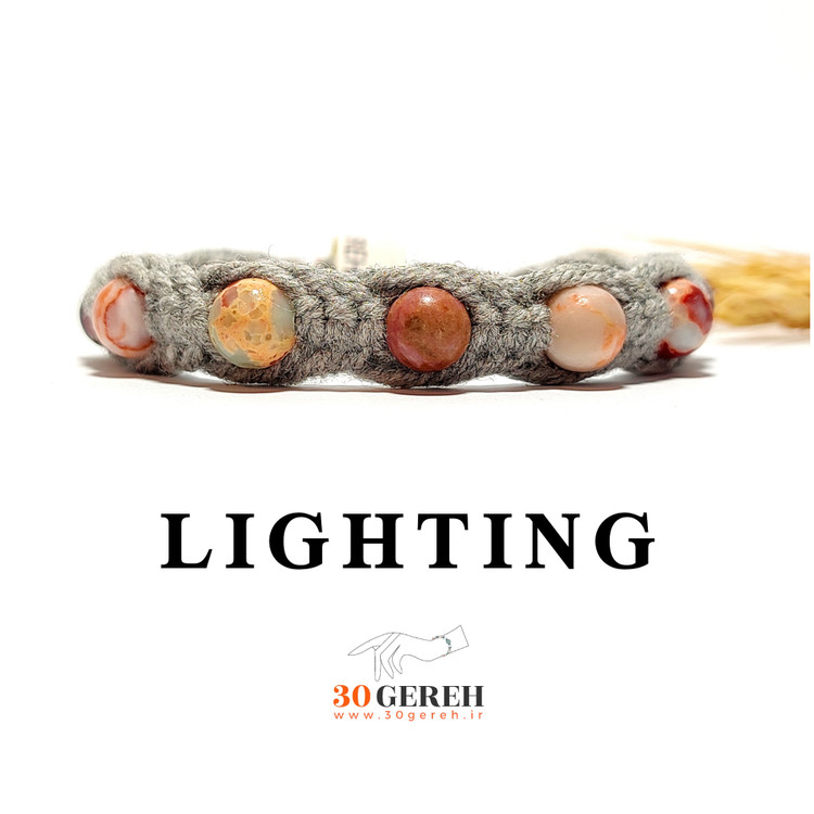 دستبند سنگی جاسپر و رودونیت اصل بافت ابریشم