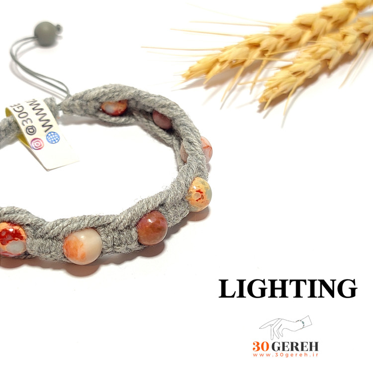 دستبند سنگی جاسپر و رودونیت اصل بافت ابریشم