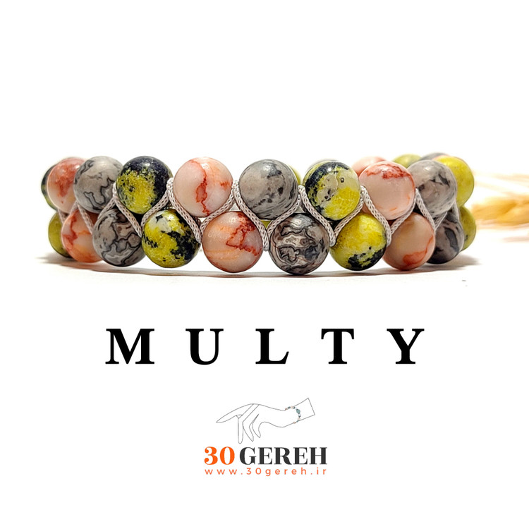 دستبند دو ردیفه سنگی اصل جاسپر ترکیبی با بافت پیچ