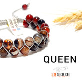 دستبند سنگی اصل عقیق شناسنامه دار دو ردیفه با بافت چرمی پیچ پیچ