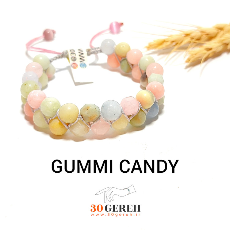 دستبند سنگ معدنی و اصل مورگانایت و آمازونیت با بافت پیچ دو ردیفه