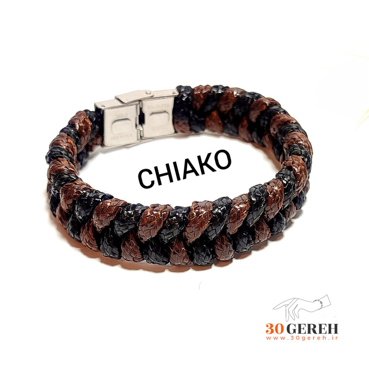 دستبند ترکیبی چرم اصل و سنگ معدنی و اصل چشم ببر و عقیق سیاه