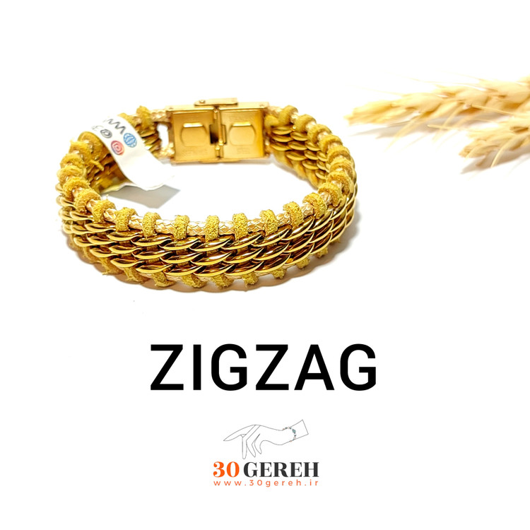 دستبند چرم طبیعی و استیل اصل با کیفیت ترکیبی زیگزاگ سی گره