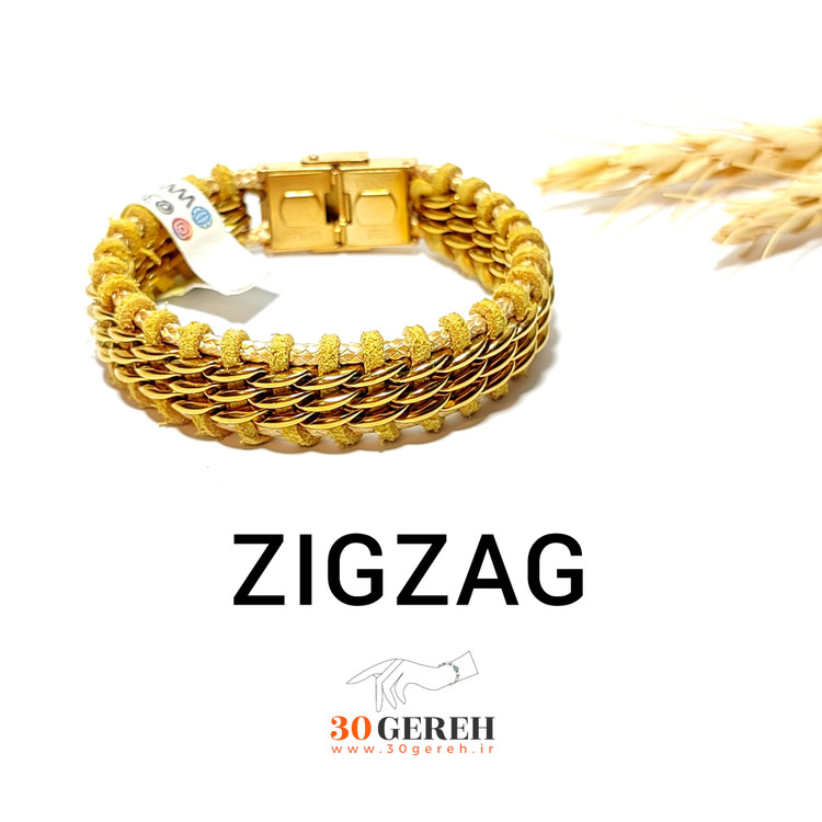 دستبند چرم طبیعی و استیل اصل با کیفیت ترکیبی زیگزاگ سی گره