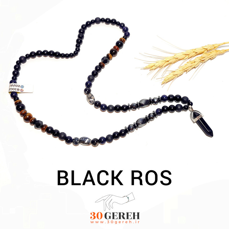 گردنبند سنگی اصل با آویز سنگ منشوری عقیق سیاه دلربا لاوا حدید و عقیق