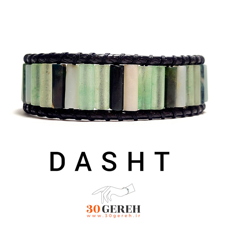 دستبند سنگ معدنی استوانه ای اونتورین عقیق خزه ای آمازونیت