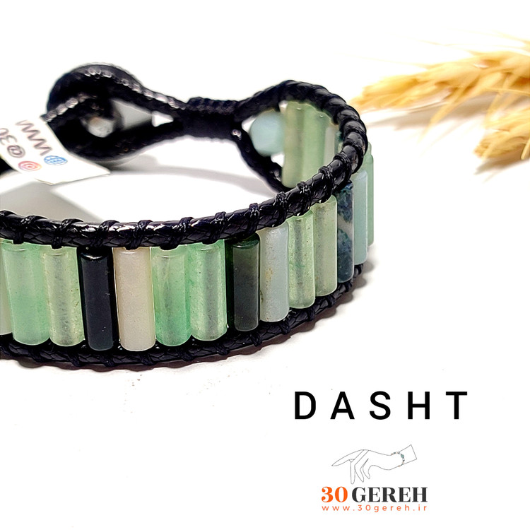 دستبند سنگ معدنی استوانه ای اونتورین عقیق خزه ای آمازونیت
