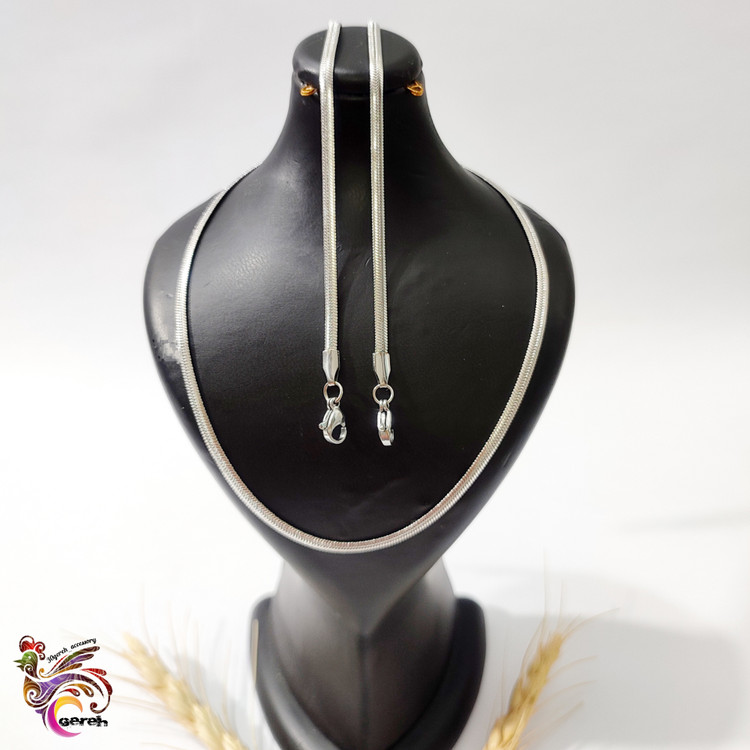 ست کامل گردنبند دستبند پابند ماری ظریف نقره ای استیل رنگ ثابت