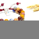 دستبند سنگی دو ردیفه اصل با بافت چرمی و سنگ موکائیت سودالیت رودونیت