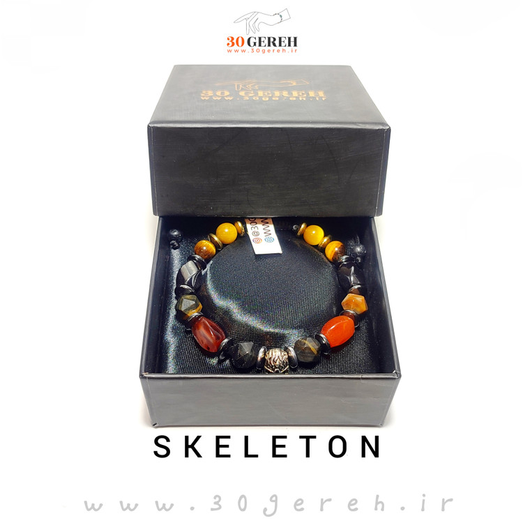 دستبند سنگی اصل با سنگ های معدنی و پلاک استیل