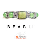 دستبند سنگی اصل یشم کانادا و آونتورین معدنی و بافت چرمی طوسی