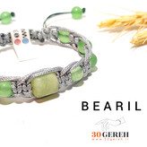 دستبند سنگی اصل یشم کانادا و آونتورین معدنی و بافت چرمی طوسی