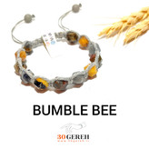 دستبند سنگی اصل جاسپر زنبور عسلی با بافت نخ ابریشم