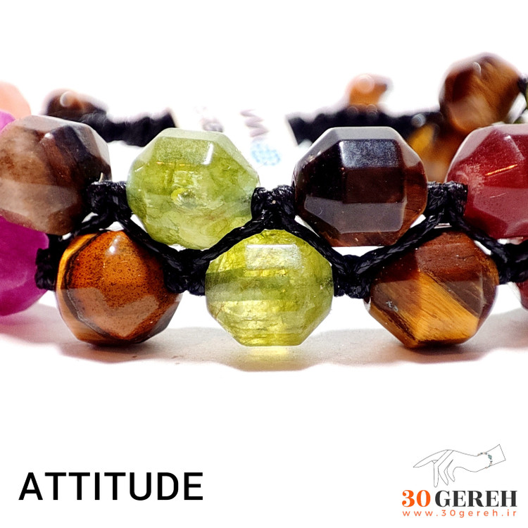 دستبند دو ردیفه سنگی اصل چشم ببر و ام البنین یافت چرمی