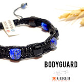 دستبند سنگی اصل لاجورد افغان و تورمالین سیاه تراش خاص با بافت چرمی ضمانت دار