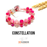 دستبند سنگ عقیق صورتی اصل و معدنی تراش استار خاص بافت چرمی