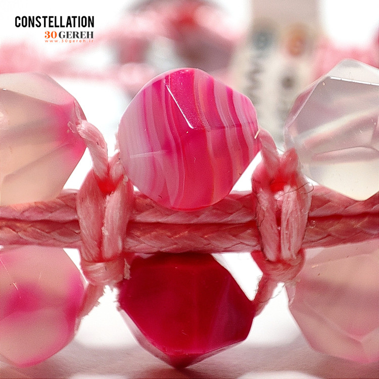 دستبند سنگ عقیق صورتی اصل و معدنی تراش استار خاص بافت چرمی