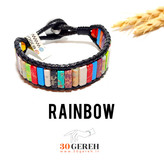 دستبند سنگی و چرم فیروزه رنگی سنتتیک استوانه ای