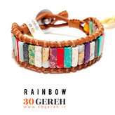 دستبند سنگ و چرم فانتزی و خاص فیروزه رنگی سنتتیک