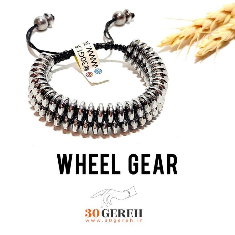 دستبند دوردیفه سنگی و چرم اصل و طبیعی چرخ دنده بافت چرم سنگ حدید دستبند حدید