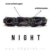 دستبند سنگی عقیق سیاه اصل تراش پیچ دستبند سنگ و چرم بافت دستساز شب