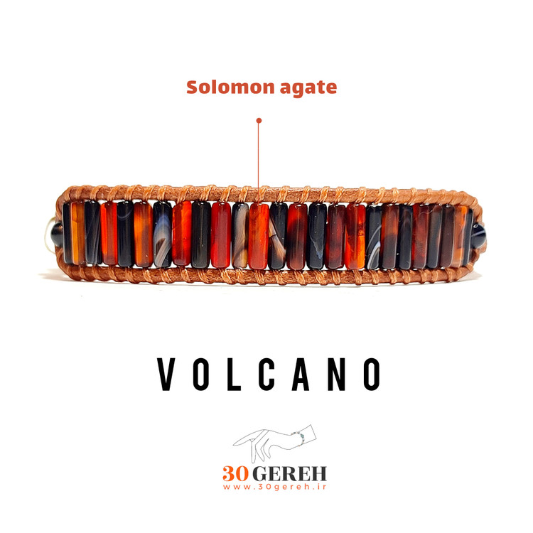 دستبند سنگی و چرم عقیق سلیمانی اصل دستبند عقیق سیاه و قرمز آتشفشان