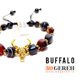 دستبند سنگی عقیق سلیمانی و عقیق سیاه اصل دستبند سنگی خاص با پلاک بوفالو