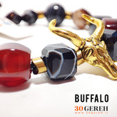 دستبند سنگی عقیق سلیمانی و عقیق سیاه اصل دستبند سنگی خاص با پلاک بوفالو