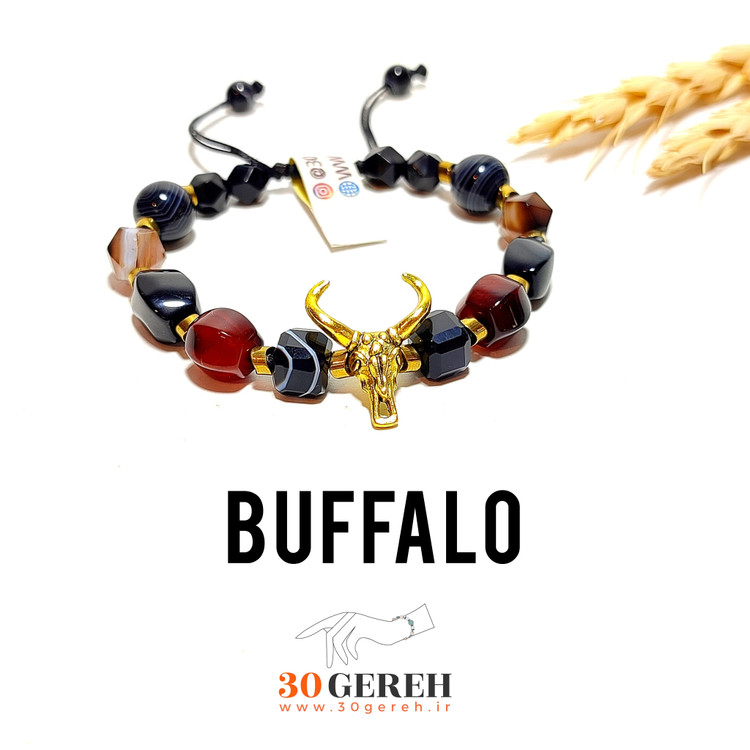 دستبند سنگی عقیق سلیمانی و عقیق سیاه اصل دستبند سنگی خاص با پلاک بوفالو