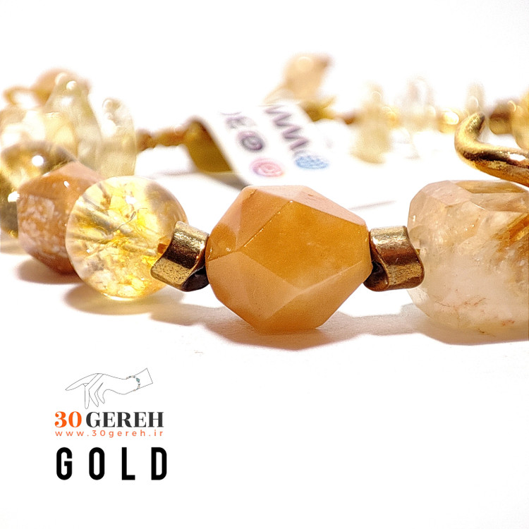 دستبند سنگی سیترین اصل با پلاک بوفالو دستبند سنگی خاص طلا