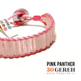 دستبند سنگی رز کوارتز اصل و چرم صورتی دستبند سنگی پلنگ صورتی