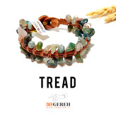 دستبند سنگی عقیق خزه ای اصل سنگ عقیق خزه ای نامنظم با چرم دستبند آج