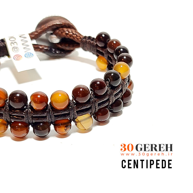 دستبند سنگی و چرم عقیق اصل دو ردیفه سایز 6 مینیاتوری دستبند هزارپا