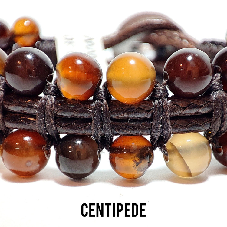 دستبند سنگی و چرم عقیق اصل دو ردیفه سایز 6 مینیاتوری دستبند هزارپا