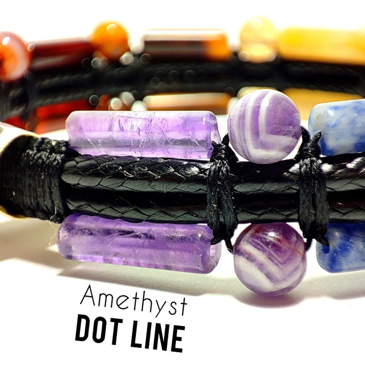 دستبند سنگی هفت چاکرای اصل نقطه خط سنگهای معدنی بافت چرمی ضخیم مدل دوبل