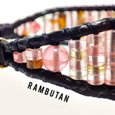 دستبند سنگی کوارتز چری اصل تراش لوله ای استوانه با چرم ضخیم دستبند رامبوتان