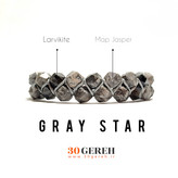 دستبند سنگ اصل جاسپر نقشه و لارویکیت تراش استار دستبند سنگ و چرم ستاره خاکستری