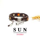 دستبند سنگی با بافت چرمی عقیق و جاسپر رگه دار سنتتیک دستبند خورشید