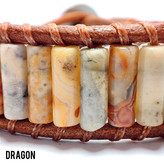 دستبند سنگی اژدها سنگ جاسپر درجه یک معدنی تراش لوله ای و تراش استار با چرم طبیعی