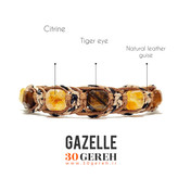 دستبند سنگی و چرم سیترین و چشم ببر درجه یک اصل دستبند غزال