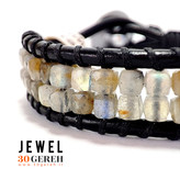 دستبند سنگ لابرادوریت اصل تراش خاص جواهری با چرم طبیعی