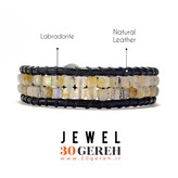 دستبند سنگ لابرادوریت اصل تراش خاص جواهری با چرم طبیعی