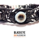 دستبند سنگی و چرم گیس پیچ سنگ عقیق سیاه و باباقوری اصل دستبند چشم سیاه