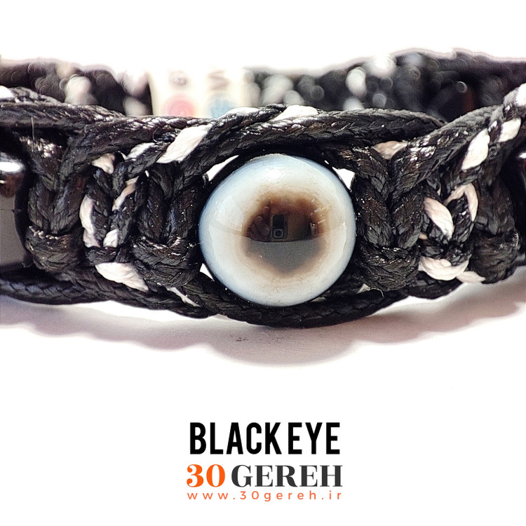 دستبند سنگی و چرم گیس پیچ سنگ عقیق سیاه و باباقوری اصل دستبند چشم سیاه